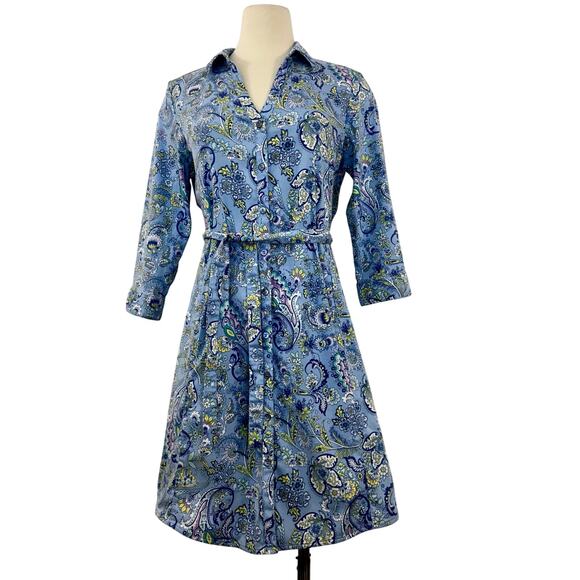 Robert Graham Dresses & Skirts - Robert Graham Button-Down Shirt Mini Dress Cotton Blue Floral Paisley M